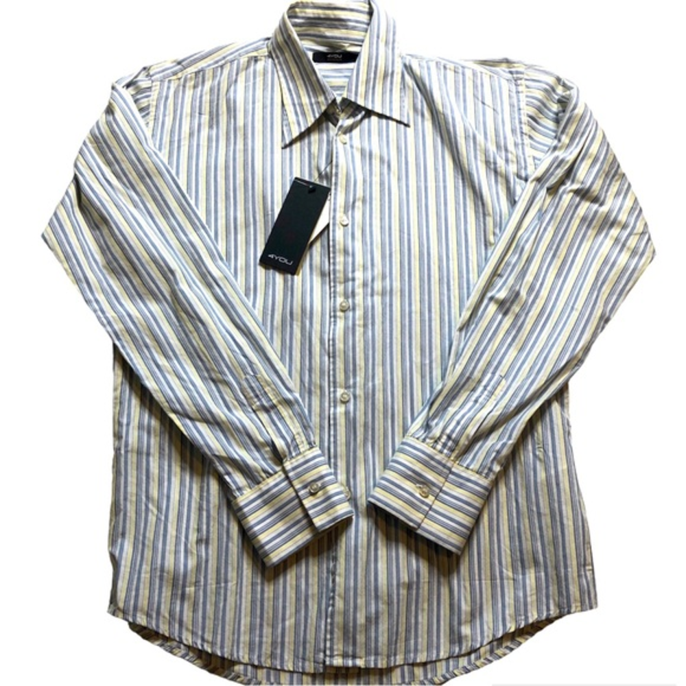 4YOU scandinavia narrow stripe white blue mens cotton button up Shirt NWT Medium